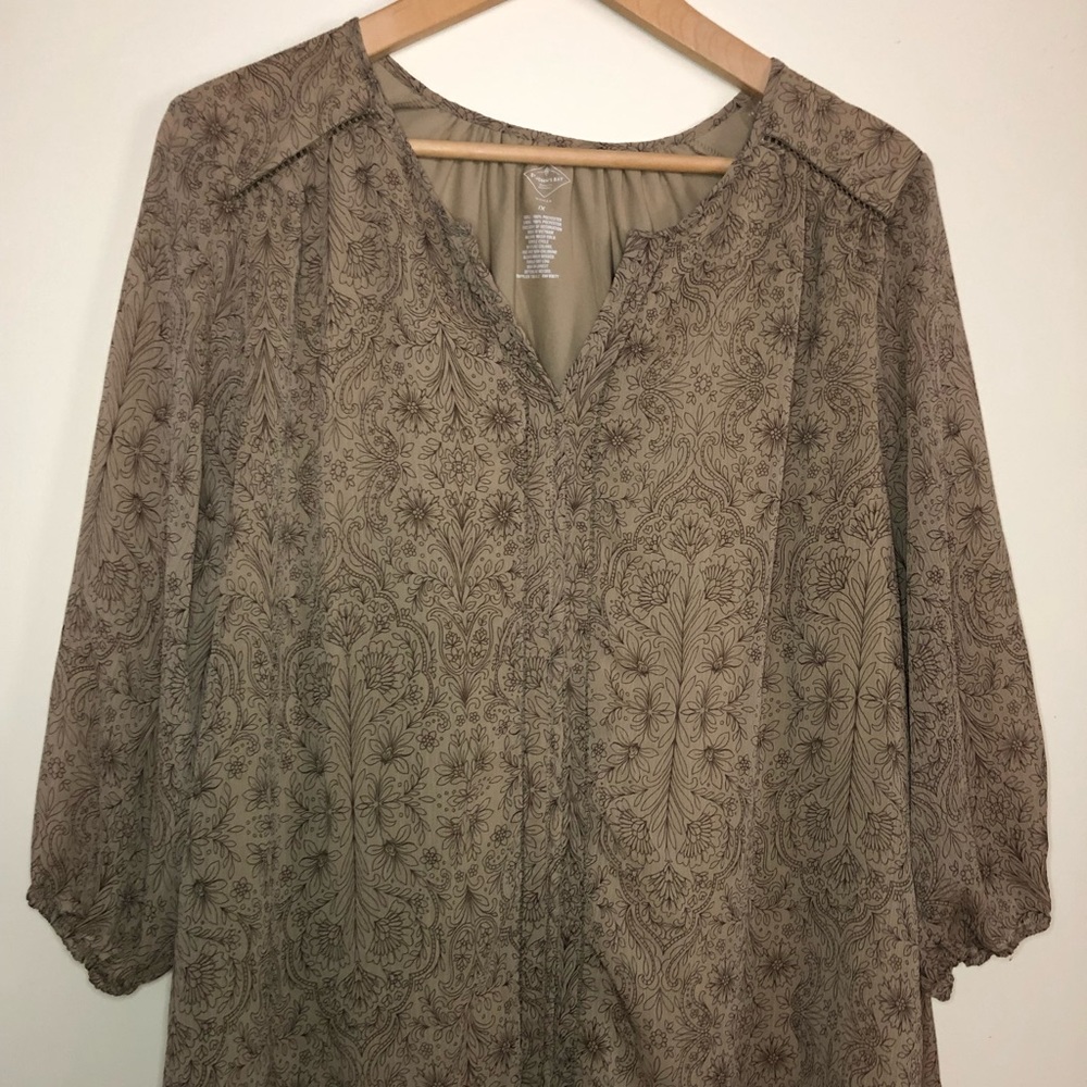 St. John’s Bay Tan Blouse with Floral Designs